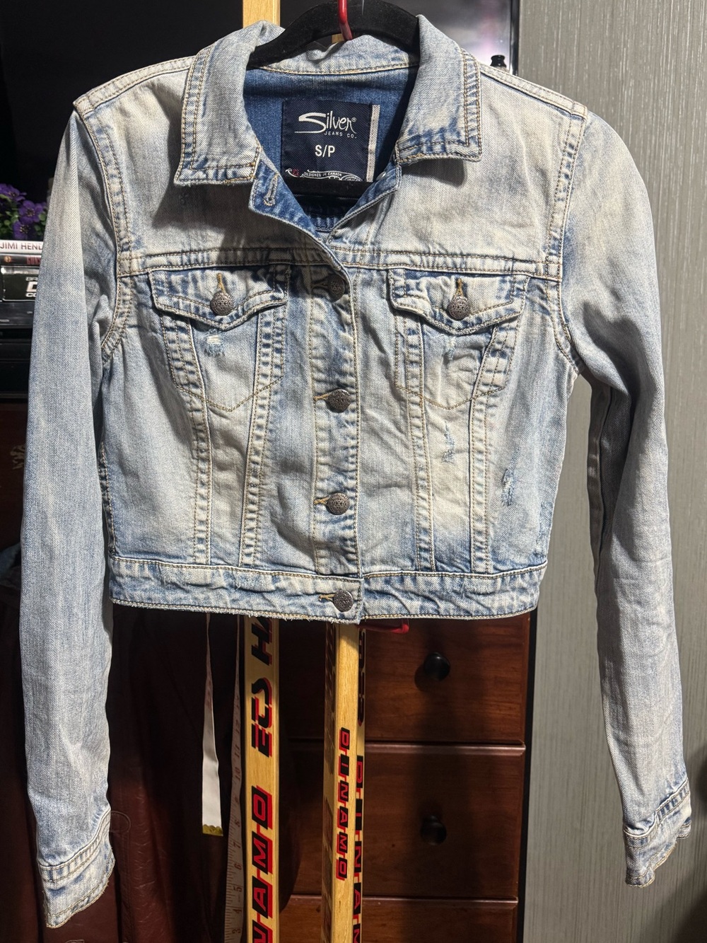 Silver Jeans Co Cropped Denim Jacket Light Wash Stretch Jean Jacket Size Small